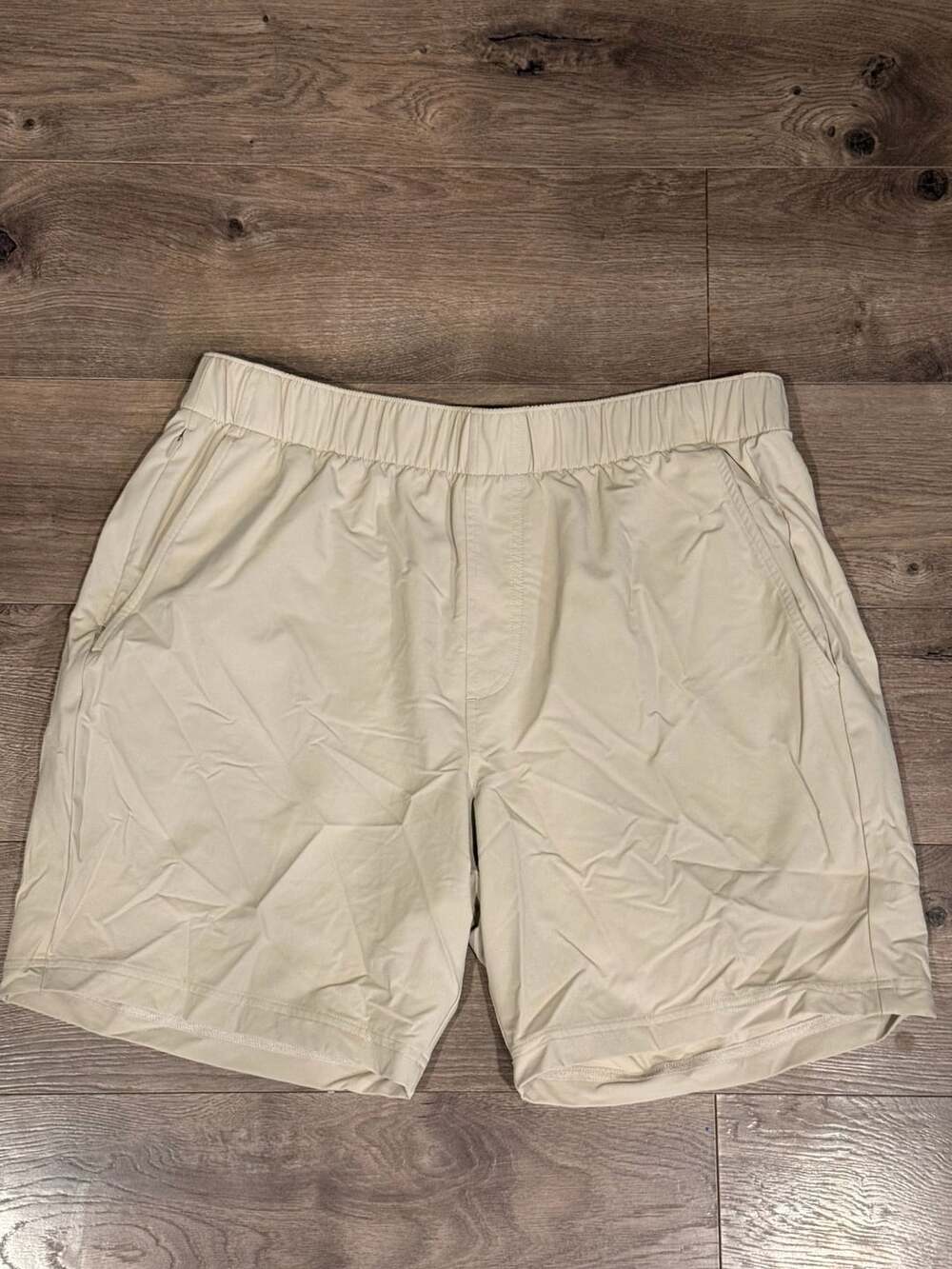 RhoBack Beige Performance Shorts Size L Flat Front Drawstring Pocket